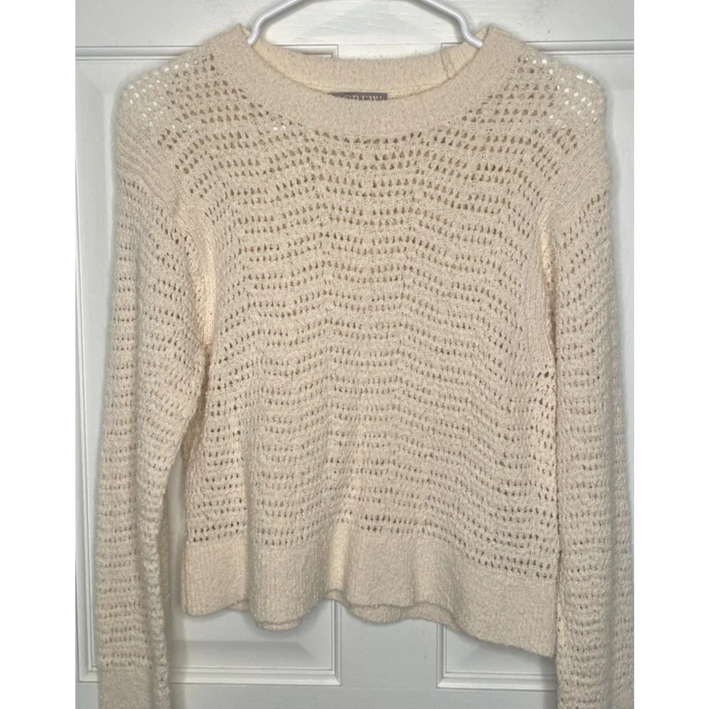 J. Crew Women's Open Knit Crochet Cotton Sweater Sz S Coastal Beach Fisherman